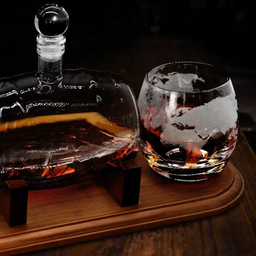 Nutrichef carafe whisky tonneau 750 ml 2 verres socle bois
