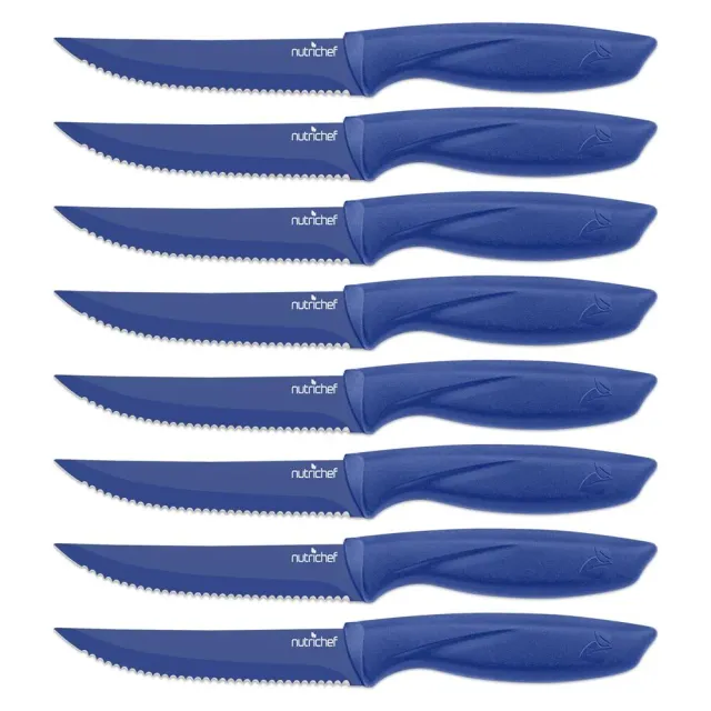 Nutrichef NCSK8BU couteaux steak 8 pièces bleus inox