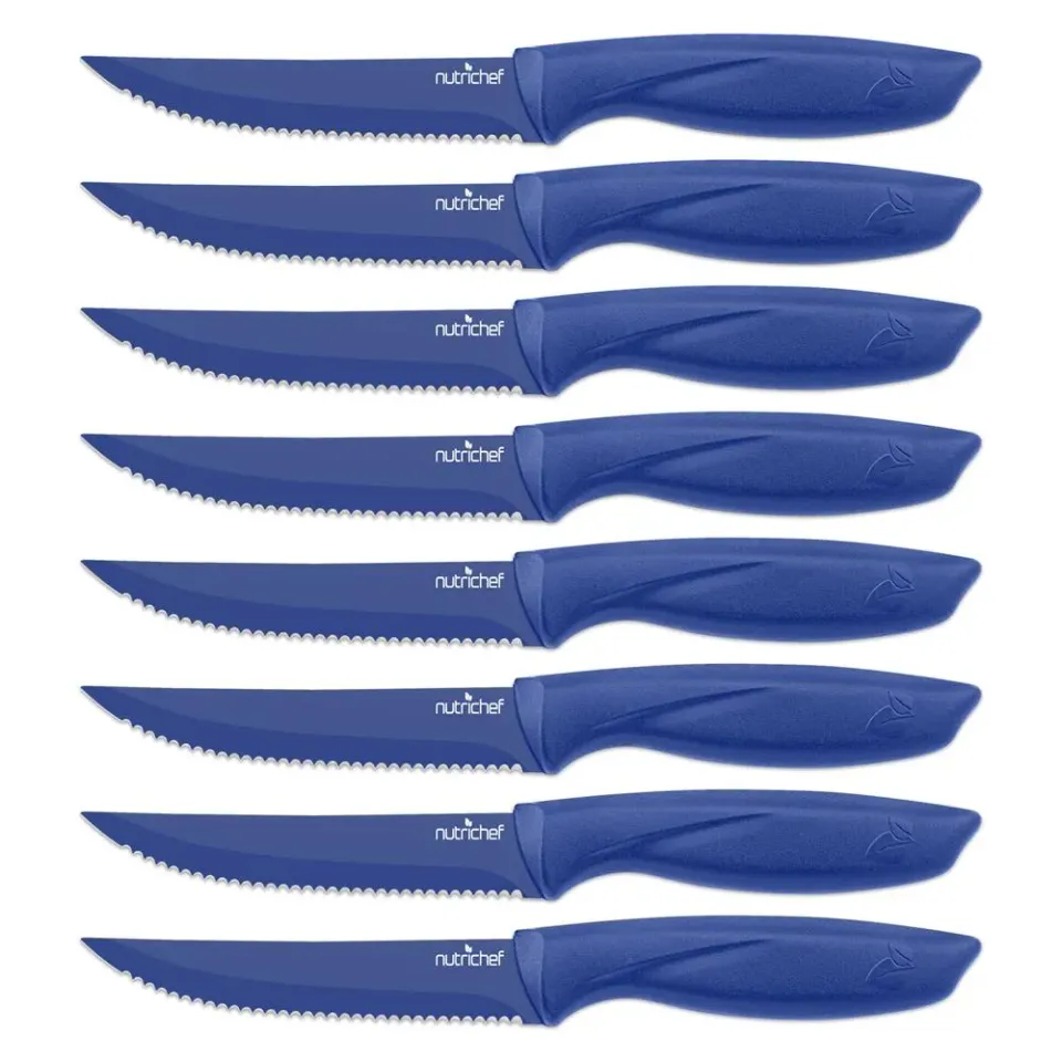 Nutrichef NCSK8BU couteaux steak 8 pièces bleus inox