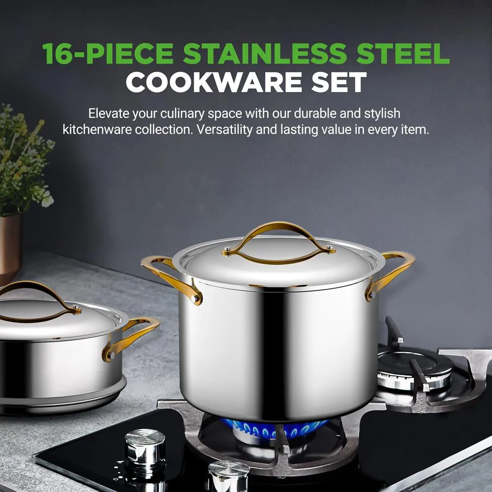 Nutrichef NCSTS16 batterie de cuisine inox 16 pièces doré