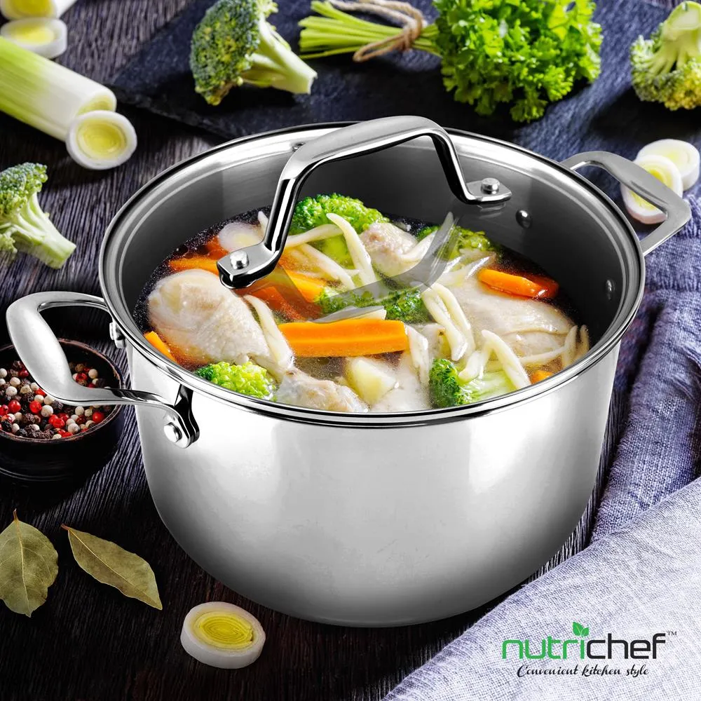 Nutrichef faitout inox 3 QT couvercle verre induction