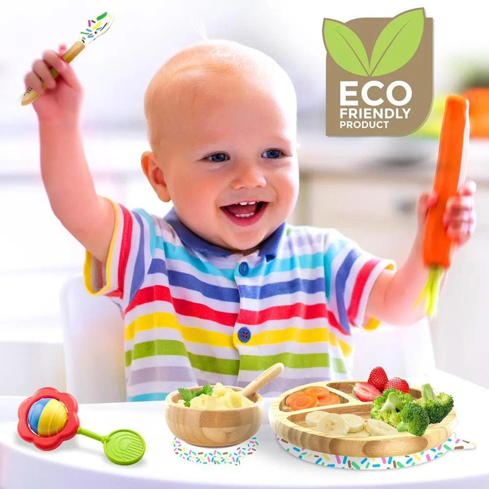 Nutrichef Sparkle Assiette Bébé Ventouse 3 Compartiments + Cuillère