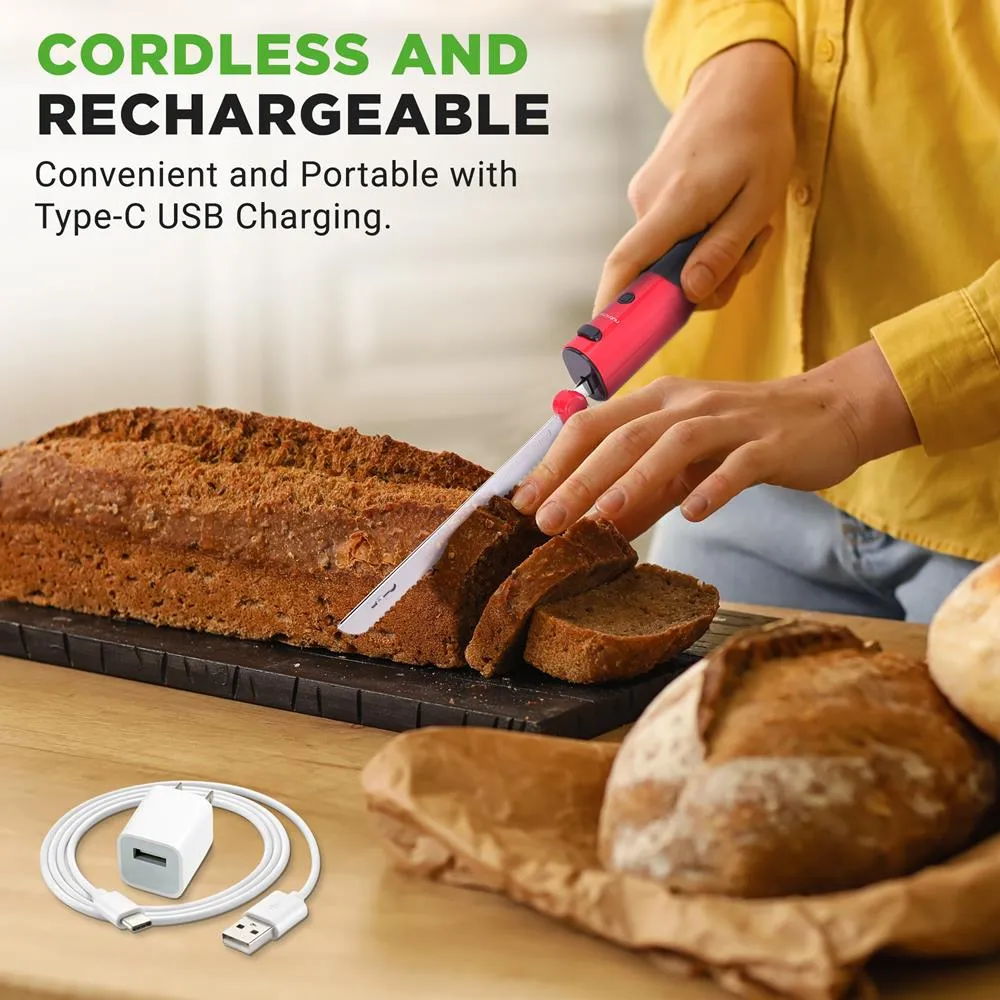 Nutrichef Couteau Électrique Sans Fil Rouge Lames Inox