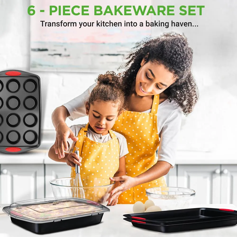Nutrichef set moules pâtisserie 6 pièces poignées rouges
