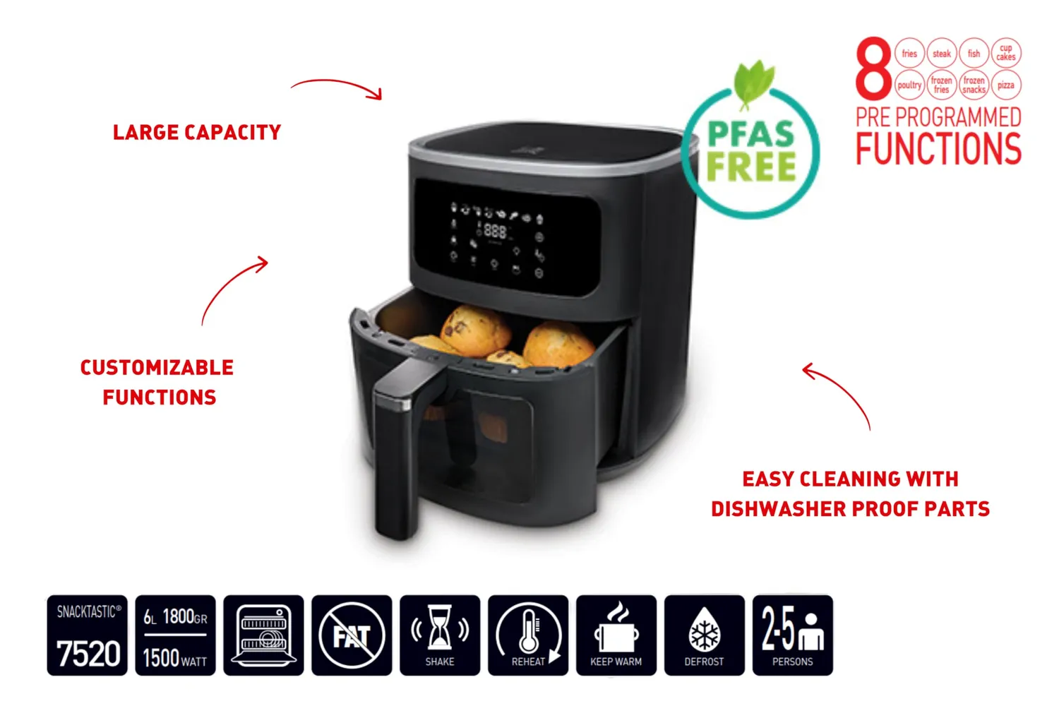 Fritel ST 7520 friteuse air 6 L 8 programmes sans PFAS