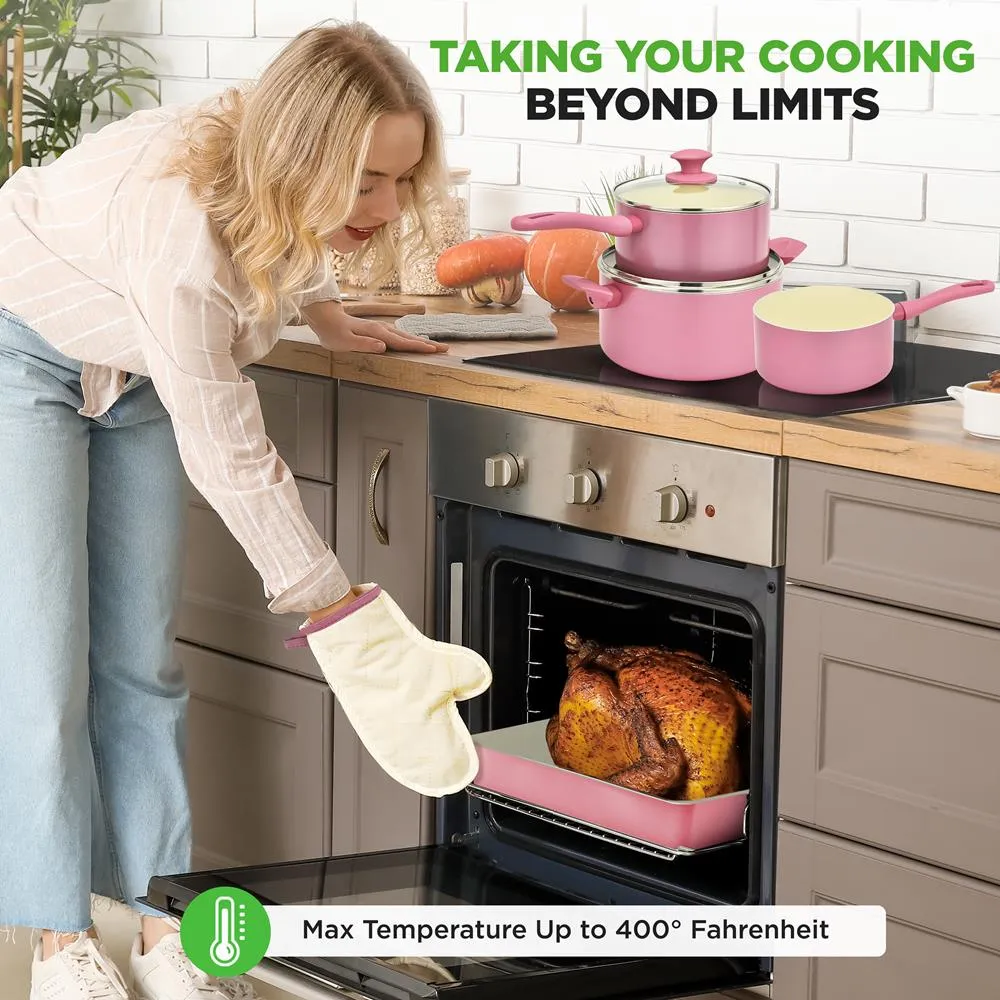Nutrichef Batterie Cuisine Céramique 54 Pièces Rose Induction