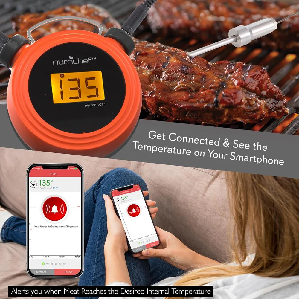 Nutrichef PWIRBBQ60 Thermomètre BBQ Bluetooth 2 Sondes