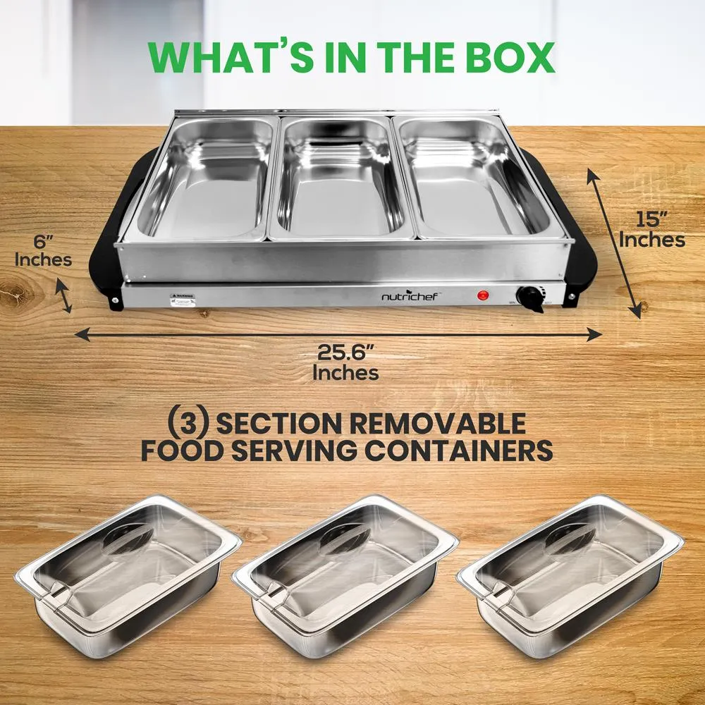 Nutrichef PKBFWM33 plateau chauffe-plat 3 bacs inox