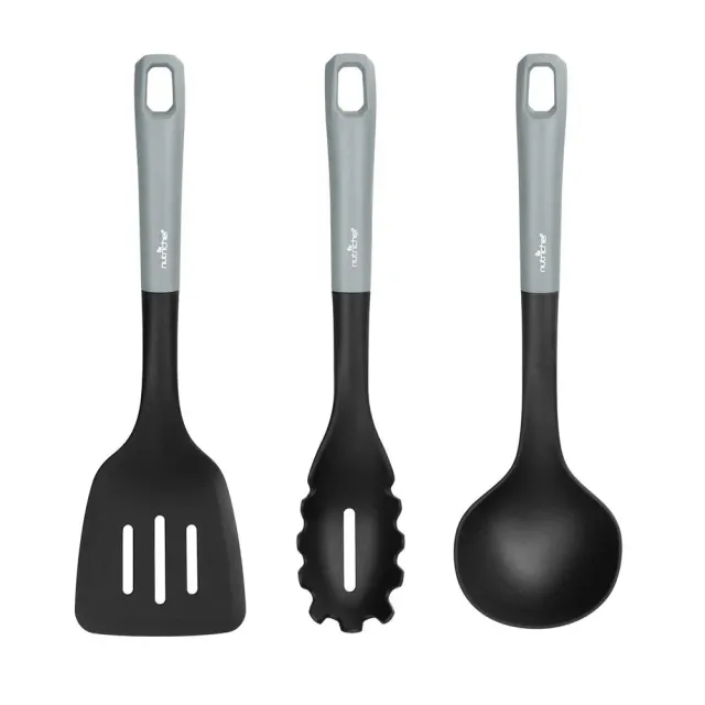 Nutrichef Set 3 Ustensiles Silicone Louche Fourchette Spatule