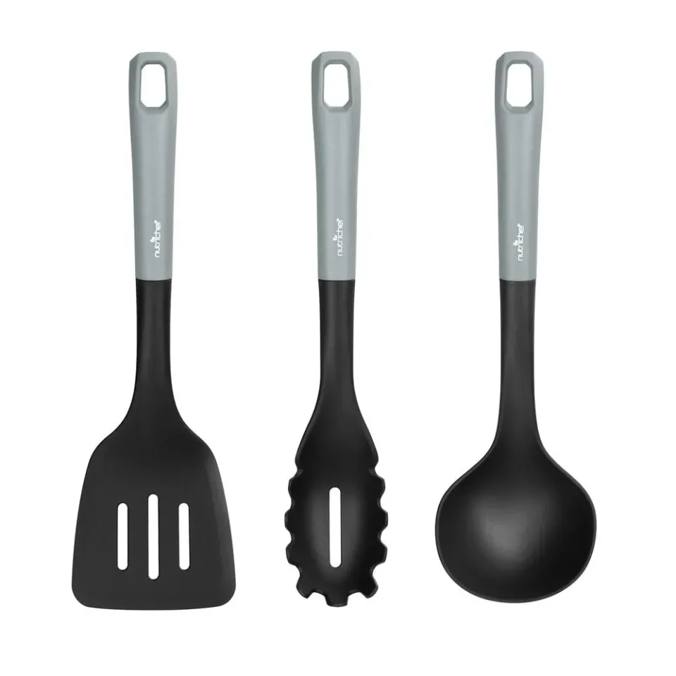 Nutrichef Set 3 Ustensiles Silicone Louche Fourchette Spatule