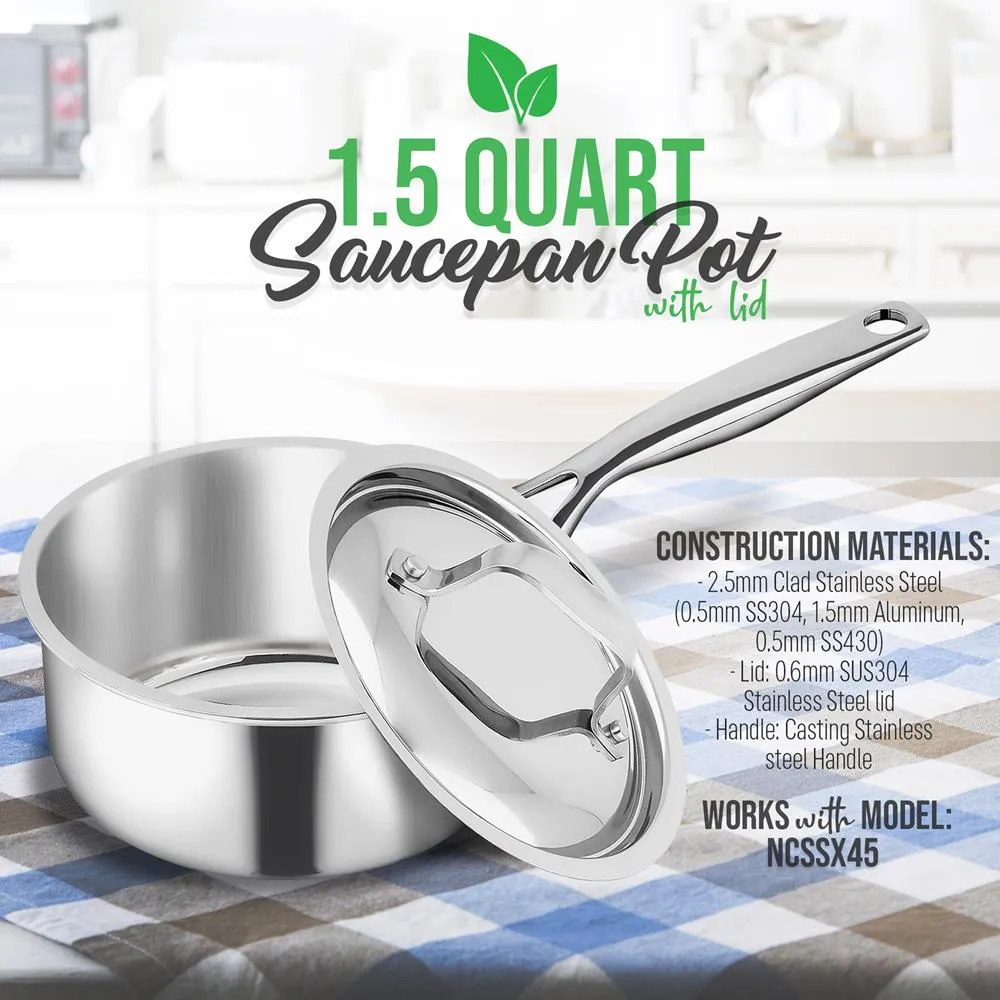 Nutrichef Casserole inox 1,5 Qt avec couvercle