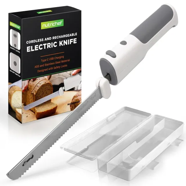 Nutrichef couteau électrique sans fil blanc gris USB