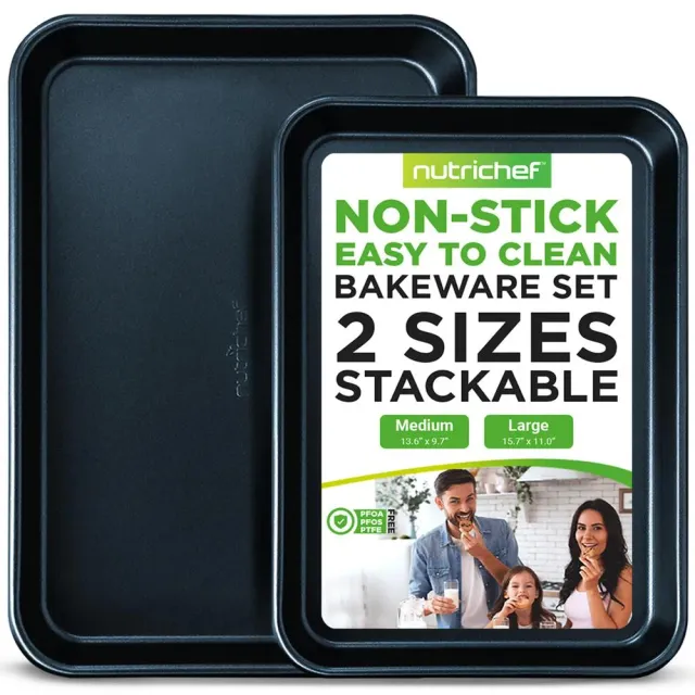 Nutrichef lot 2 plats de cuisson antiadhésifs bleus acier