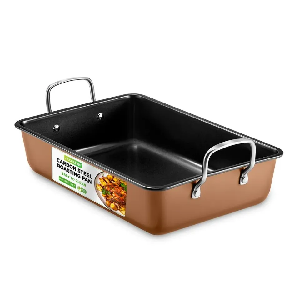Nutrichef plat à rôtir antiadhésif acier avec anses