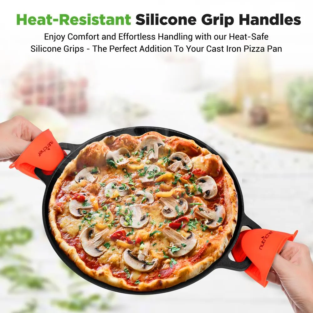 Nutrichef Plat Pizza Fonte Pré-Culotté 33 cm avec Poignées