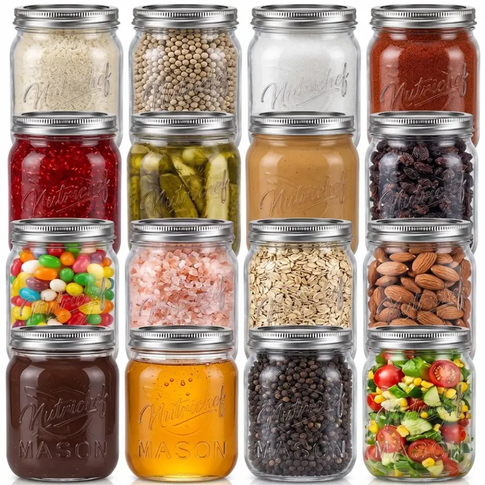 Nutrichef bocaux verre 470 ml lot 16 couvercle argent