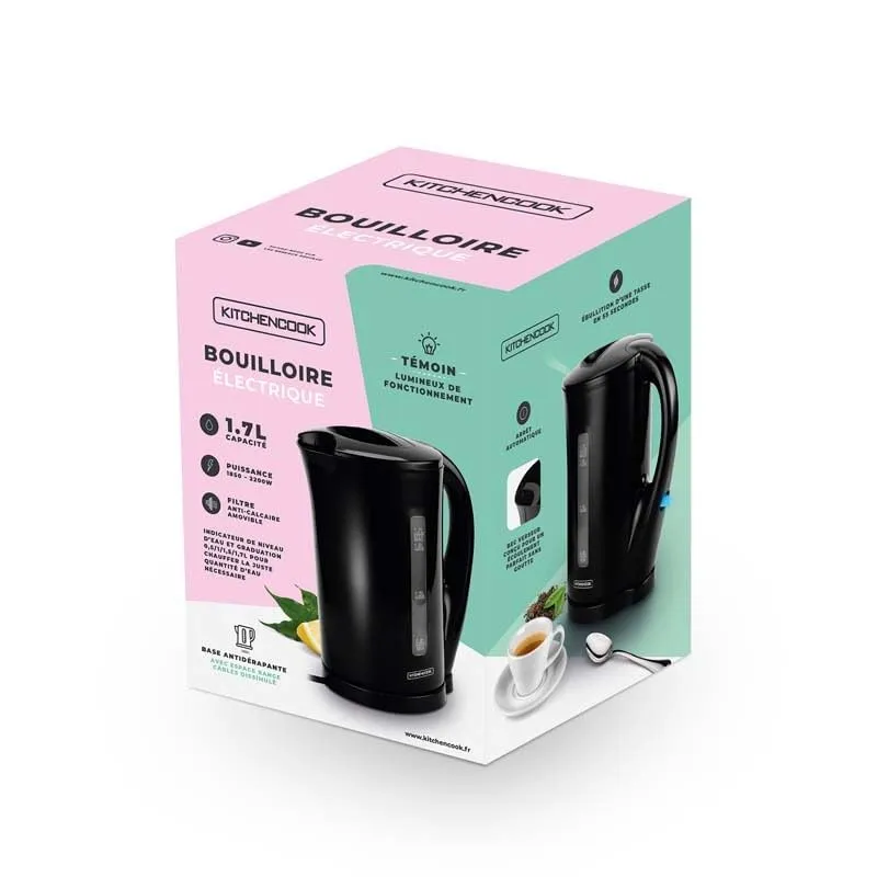 Kitchencook Cosy Tea bouilloire noire 1,7 L légère