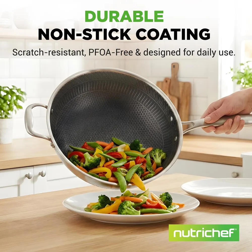 Nutrichef Wok inox 12 pouces avec couvercle nid d’abeille