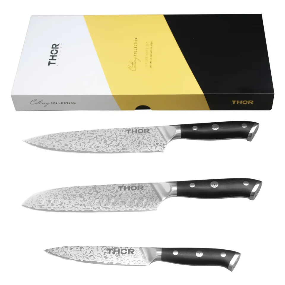 Thor set 3 couteaux Damas AUS-10 chef santoku utilitaire