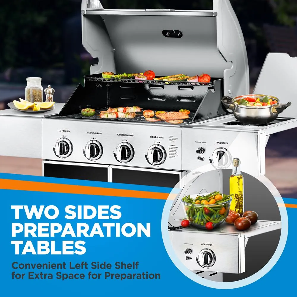 Nutrichef barbecue gaz 5 brûleurs inox 52000 BTU