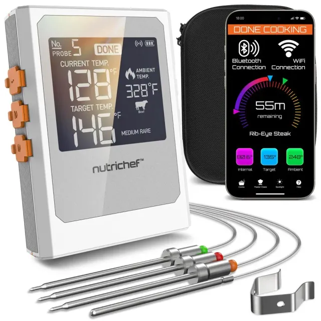 Nutrichef Thermomètre BBQ WiFi 2 Sondes Inox