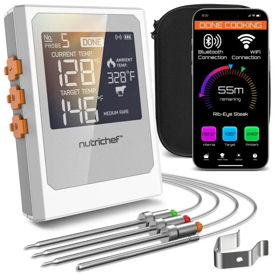 Nutrichef Thermomètre BBQ WiFi 2 Sondes Inox