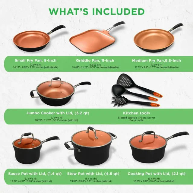 Nutrichef batterie cuisine 14 pièces cuivre induction avec ustensiles