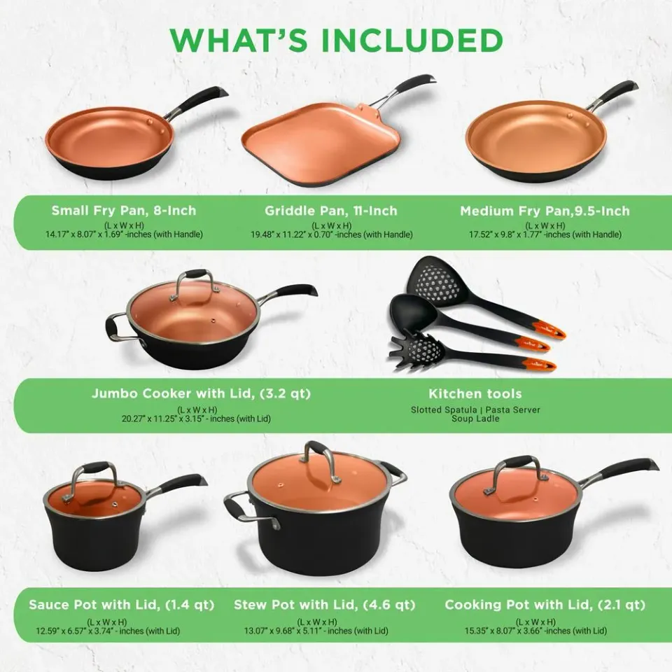 Nutrichef batterie cuisine 14 pièces cuivre induction avec ustensiles