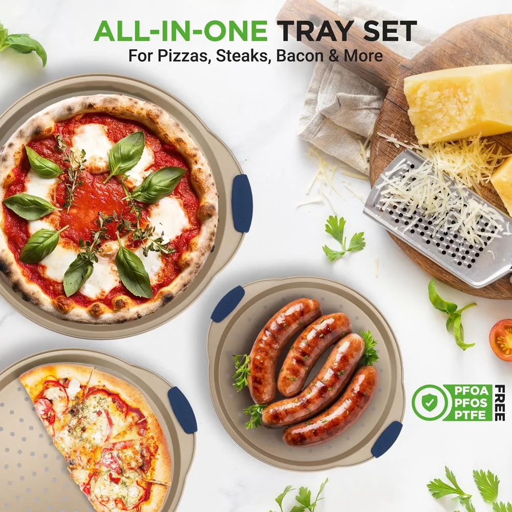 Nutrichef lot 3 plats pizza perforés antiadhésifs dorés