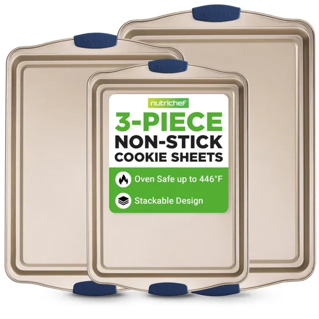 Nutrichef NCSBSG63 Lot 3 Plaques Pâtisserie Antiadhésives Bleu