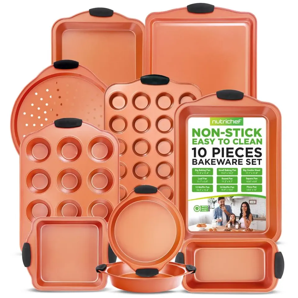 Nutrichef set 10 moules pâtisserie antiadhésifs poignées bleues