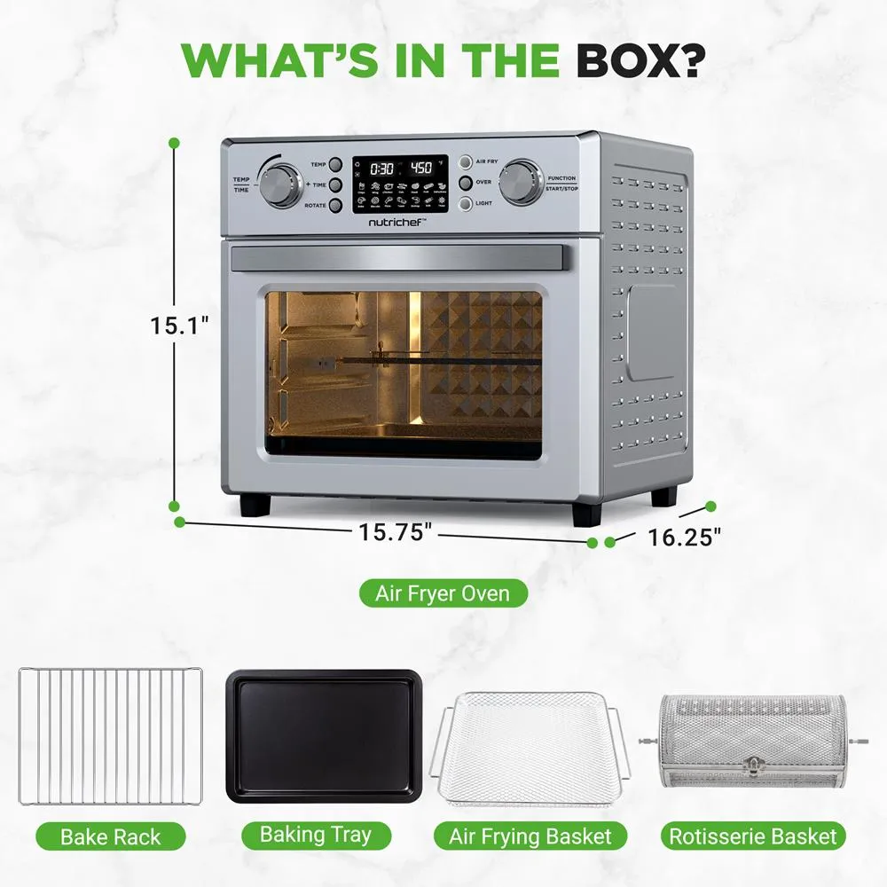 Nutrichef Four Air Fryer 26L Rôtisserie Argent