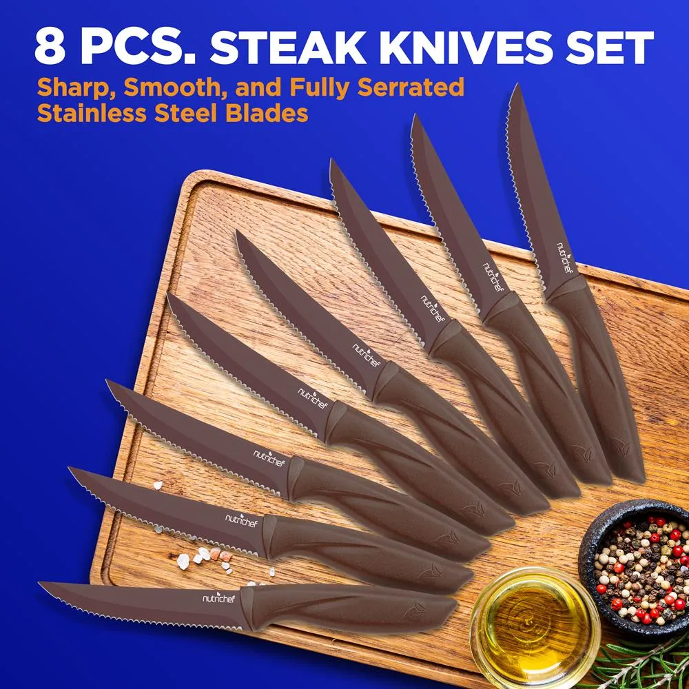 Nutrichef NCSK8BW set 8 couteaux steak marron antiadhésifs
