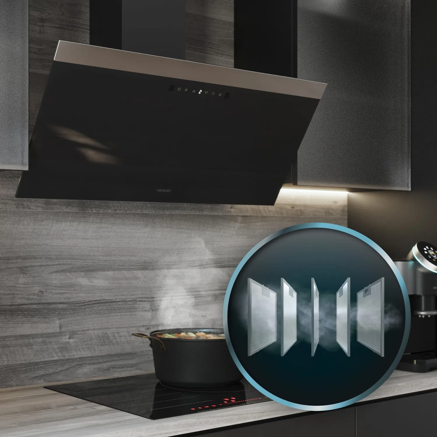 Cecotec Bolero Flux DT 906500 Glass Black A hotte 90cm noire