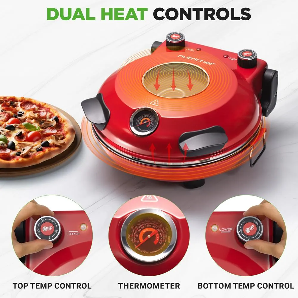 Nutrichef four à pizza électrique pierre antiadhésive rouge 1200W