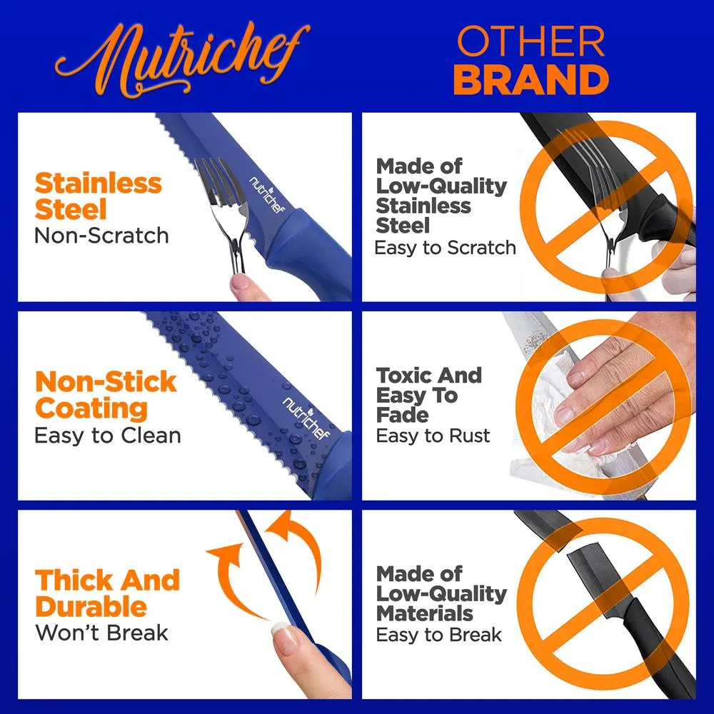 Nutrichef NCSK8BU couteaux steak 8 pièces bleus inox