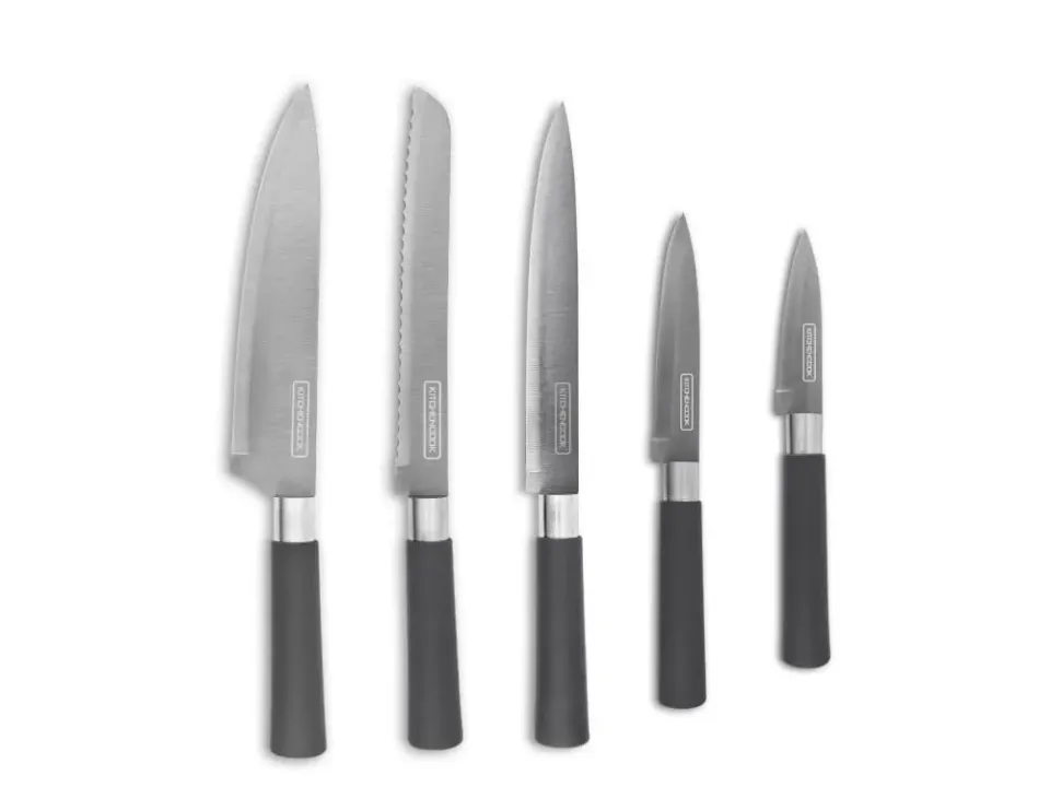 Kitchencook Slate lot 5 couteaux inox socle noir