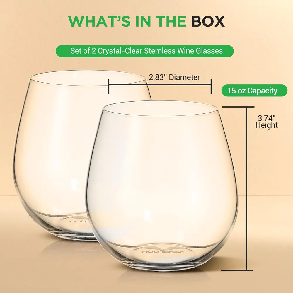 Nutrichef Verres à Vin sans Pied Cristal 15 Oz Lot 2