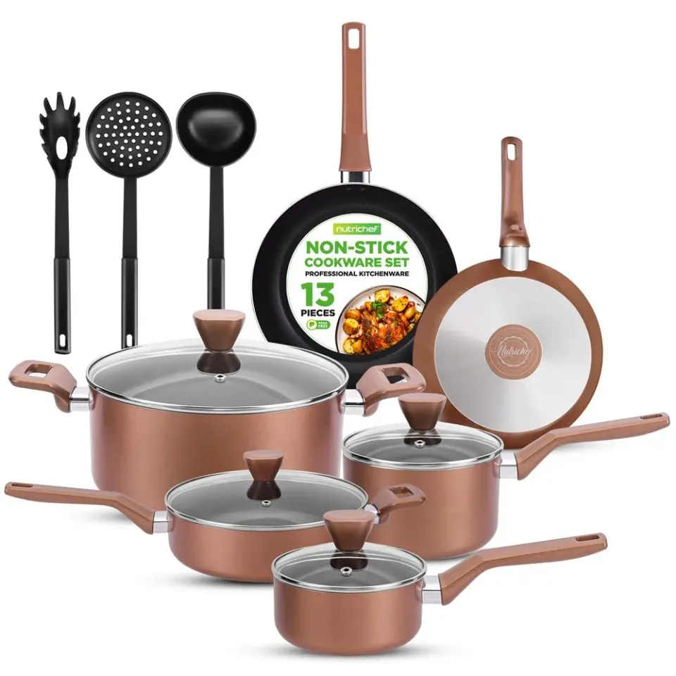 Nutrichef Batterie Cuisine 13 Pièces Marron