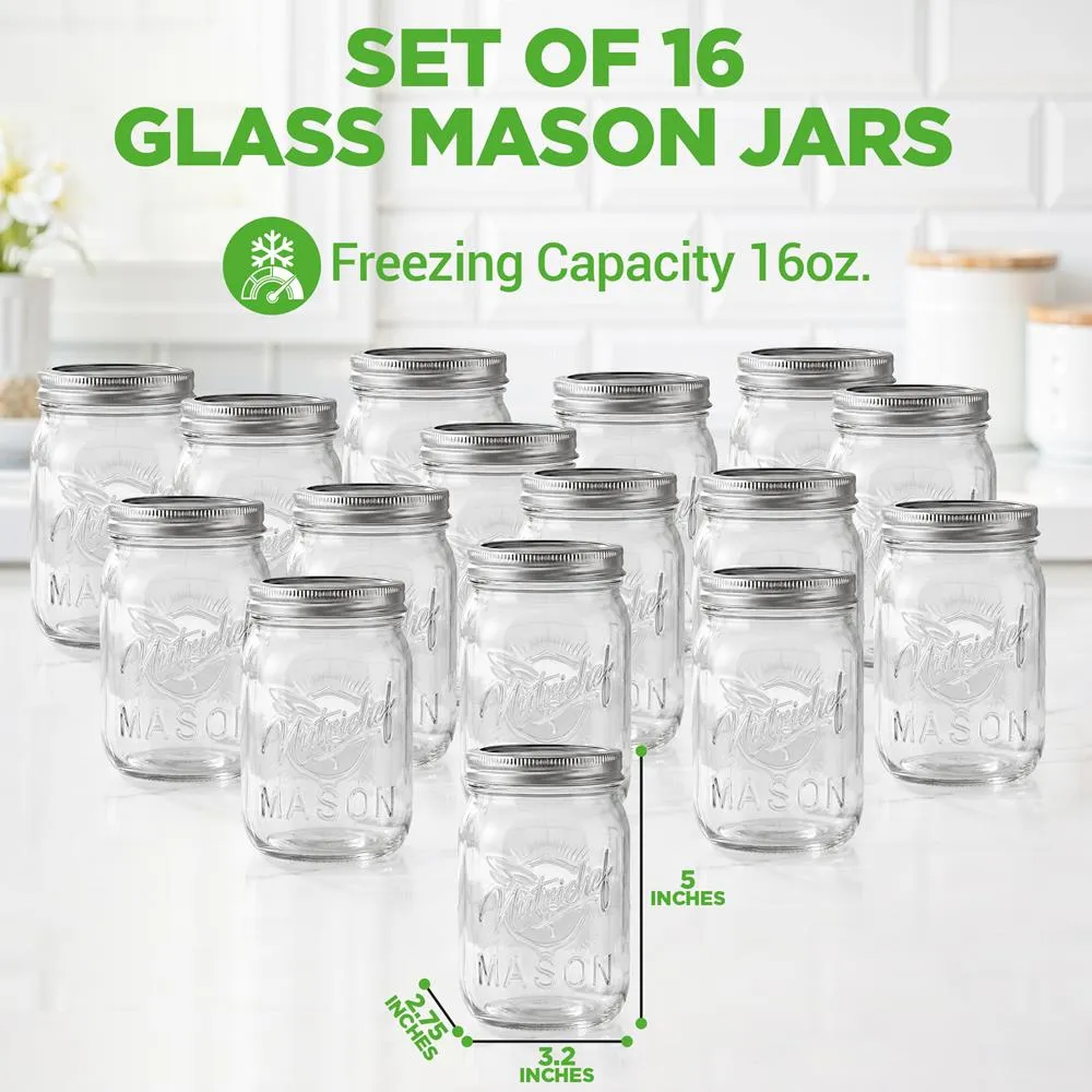 Nutrichef bocaux verre 470 ml lot 16 couvercle argent
