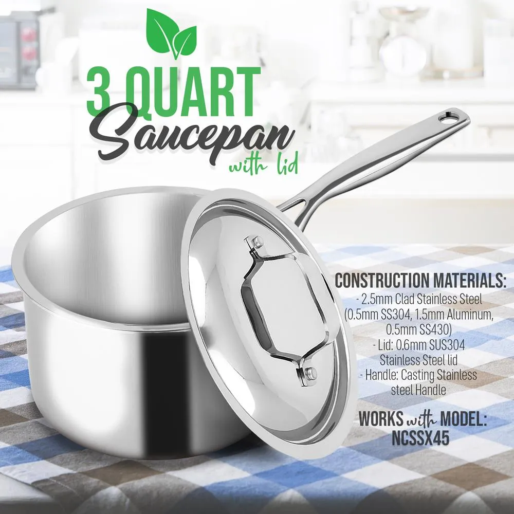 Nutrichef NCSSX45 casserole inox 3 QT avec couvercle