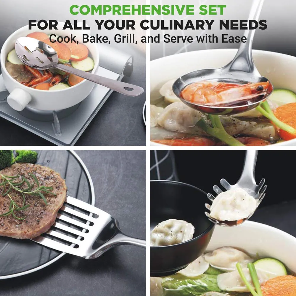 Nutrichef Set 10 Ustensiles Inox avec Support Antadhésif