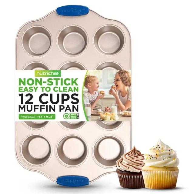 Nutrichef moule à muffins 12 alvéoles doré antiadhésif