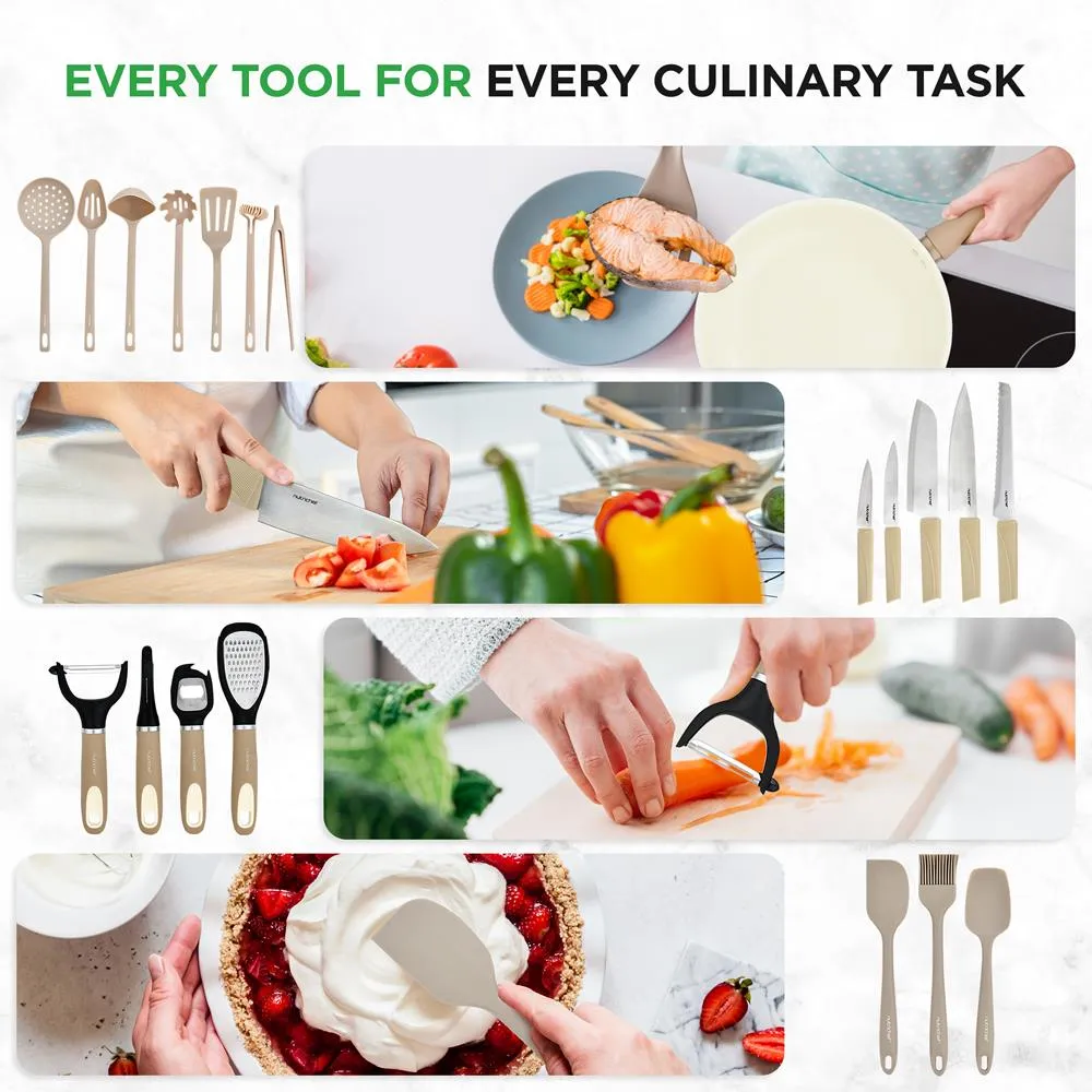 Nutrichef batterie de cuisine 54 pièces céramique taupe