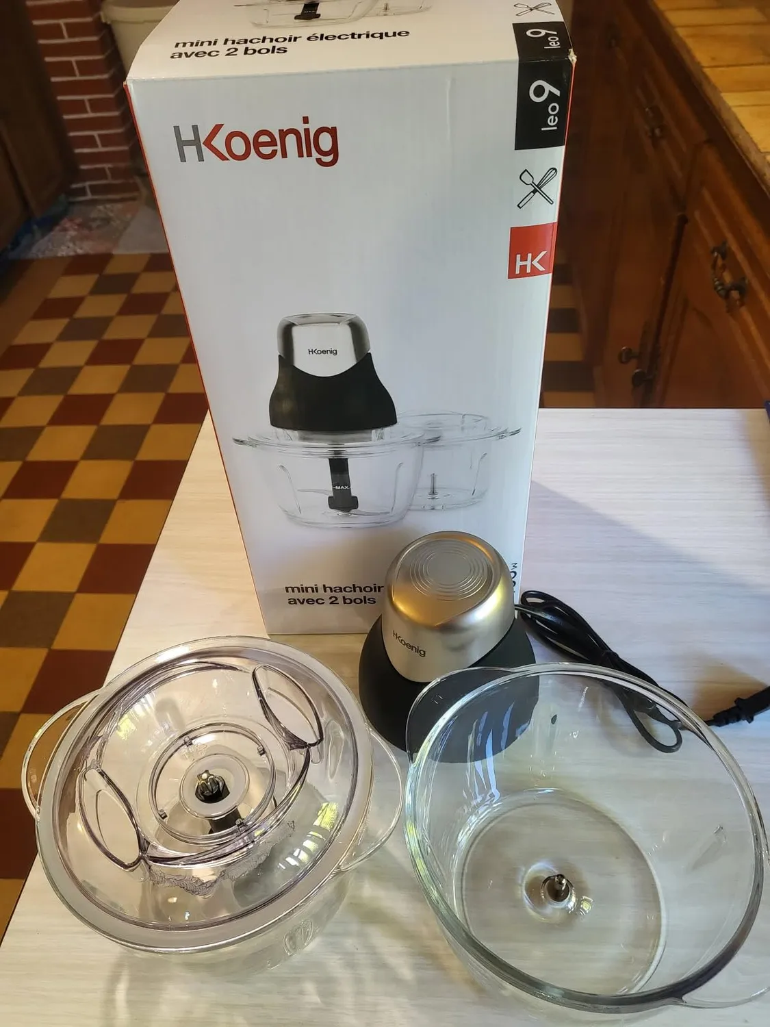 H.Koenig Leo9 mini hachoir 2 bols verre 1L 320W