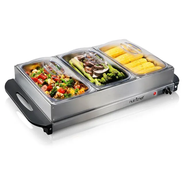 Nutrichef PKBFWM33 plateau chauffe-plat 3 bacs inox