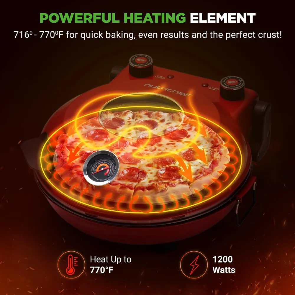 Nutrichef four à pizza électrique pierre antiadhésive rouge 1200W