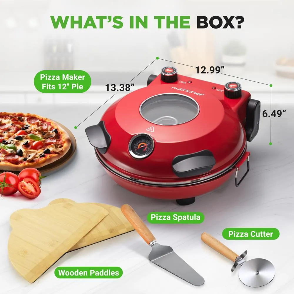 Nutrichef four à pizza électrique pierre antiadhésive rouge 1200W