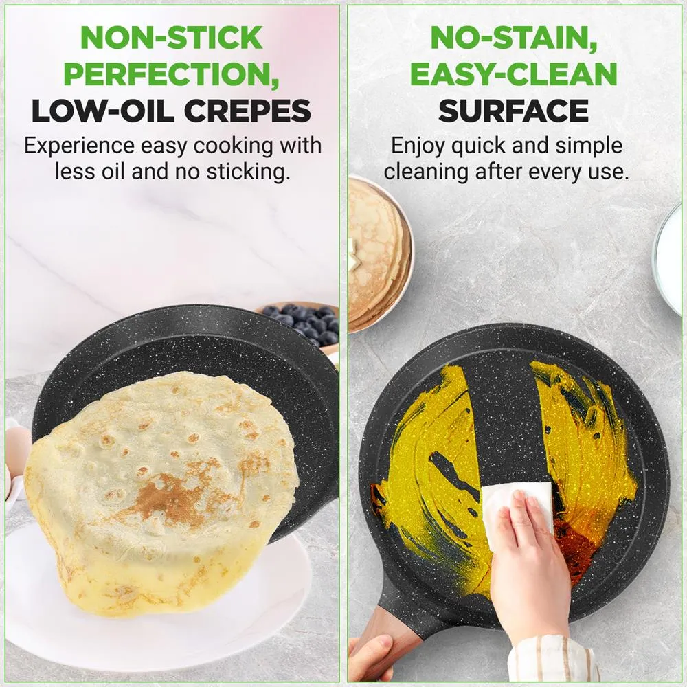 Nutrichef poêle à crêpes marbre noir + râteau bois
