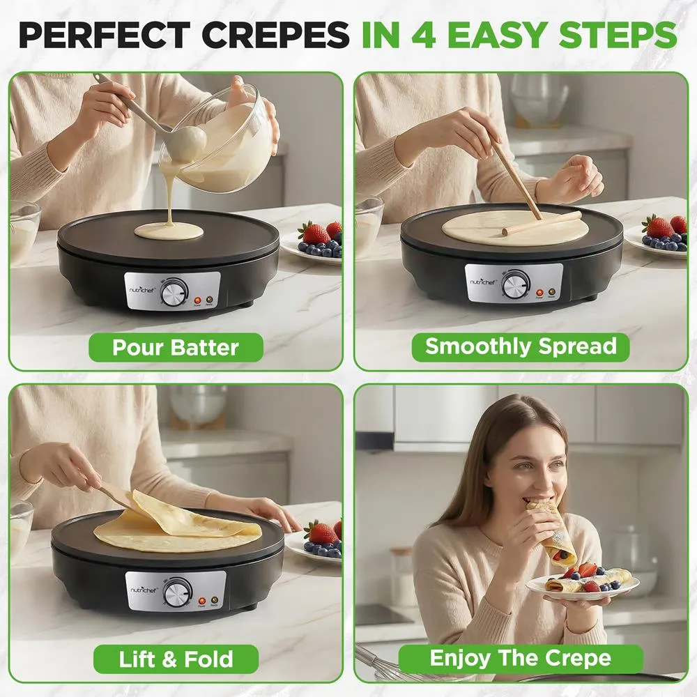 Nutrichef Crêpière Électrique 30 cm Antiadhésive 1200 W